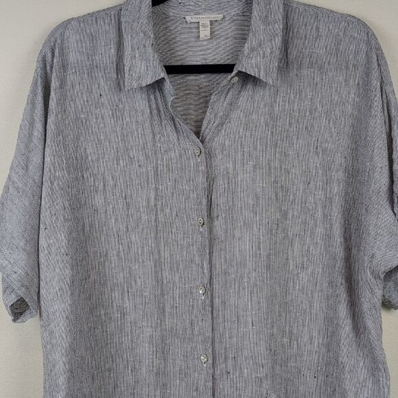 Eileen Fisher Organic Linen Crinkle Shirt Dress Boxy Lagenlook Size L - Picture 5 of 12